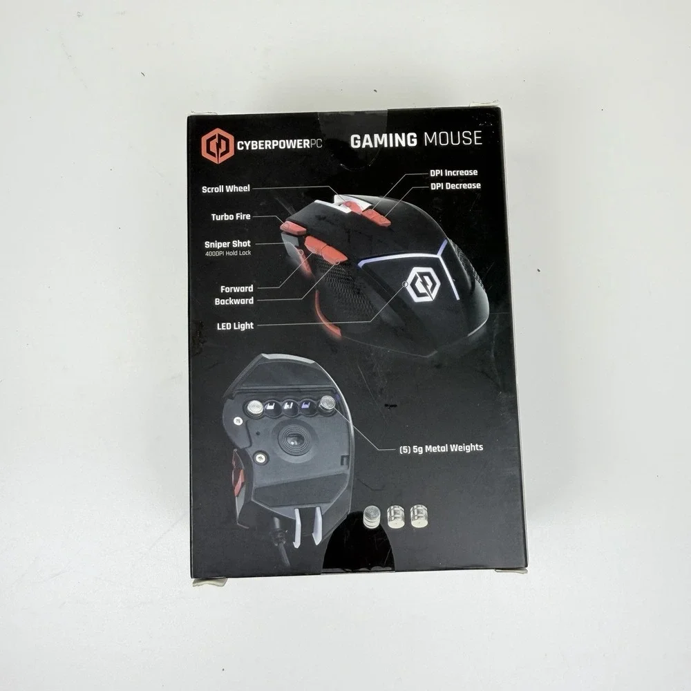 NEW CyberPowerPC Gaming Mouse 4000 DPI Optical Sensor 5g Weights LED
